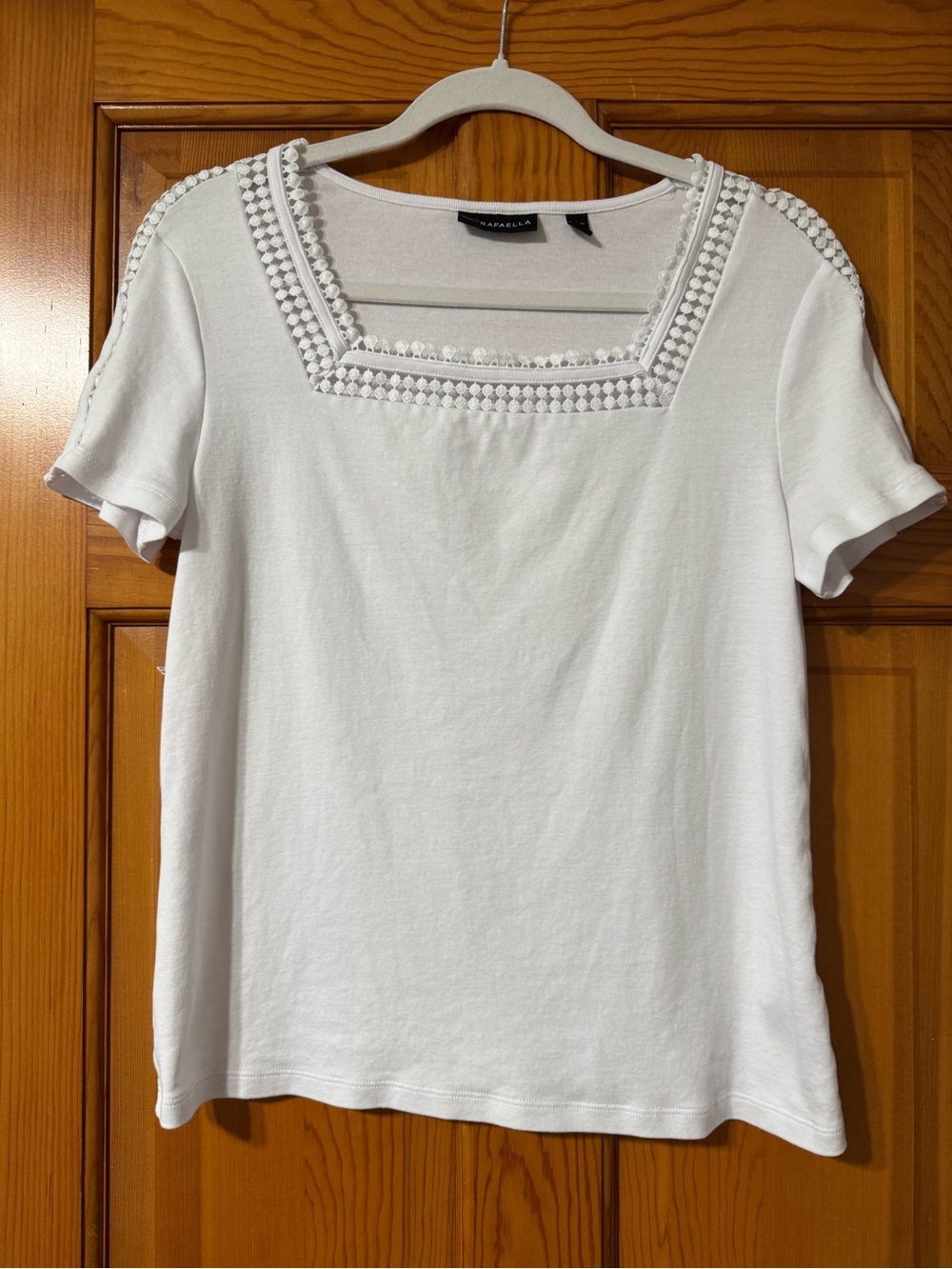 Rafaella White Short Sleeve Top with Square Neckline